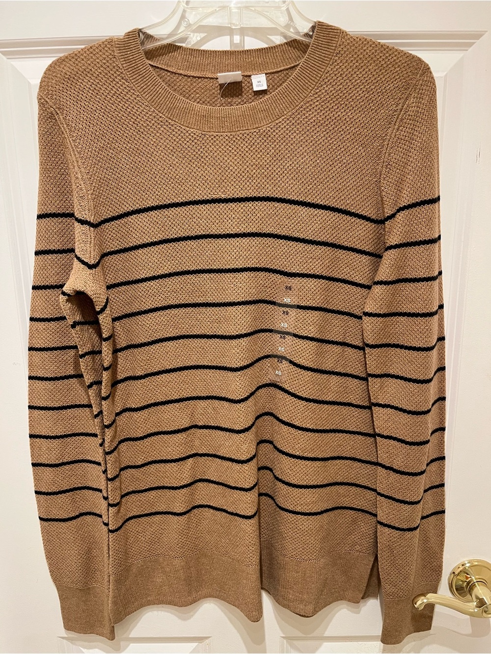 NWT GAP Textured Striped Crewneck Sweater Camel Color with Black Stripes Size XS - Picture 3 of 12